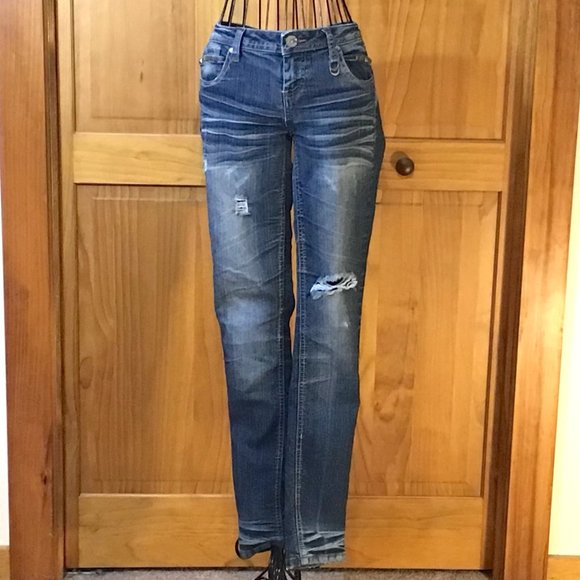 Blue Ripped Skinny Jeans - Picture 1 of 4